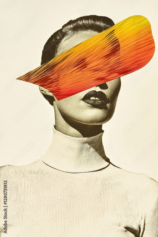 Poster exploring the fusion of color and form in abstract portraiture: a bold representation of modern crea