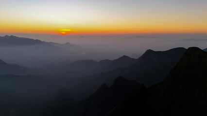Breathtaking Drone View of Kolukkumalai Sunrise Trek Mountains, Munnar, Kerala