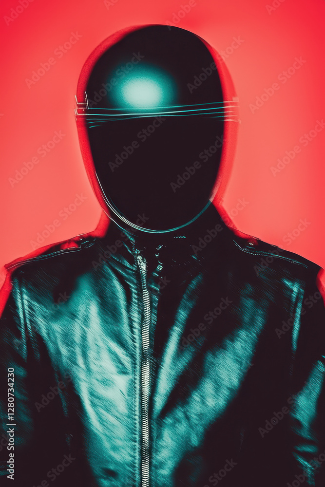 Poster exploring the intersection of identity and technology in modern art: a striking portrait of a headle