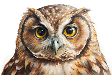 Realistic owl illustration, vibrant watercolor style, detailed feathers, wildlife art, nature decor.