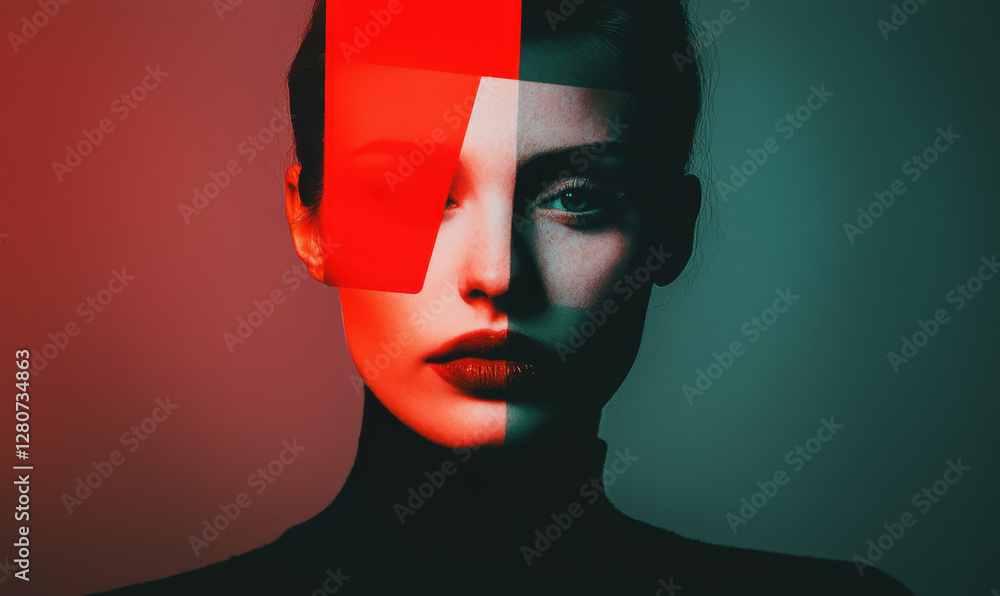 Poster exploring the fusion of color and emotion in modern portrait photography - a captivating expression 