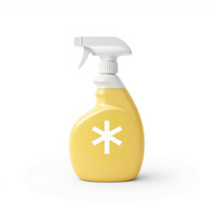 Yellow spray bottle with white design on white background