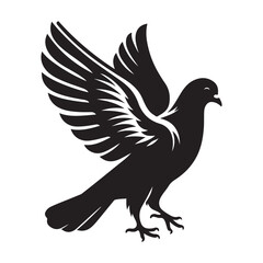 Pigeon bird Silhouette Vector Illustration, Solid White Background.