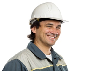 smiling construction worker isolated on transparent background