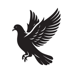 Pigeon bird Silhouette Vector Illustration, Solid White Background.