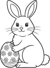  Cute Easter Bunny with Egg Outline Illustration - Vector Graphic