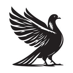 Pigeon bird Silhouette Vector Illustration, Solid White Background.