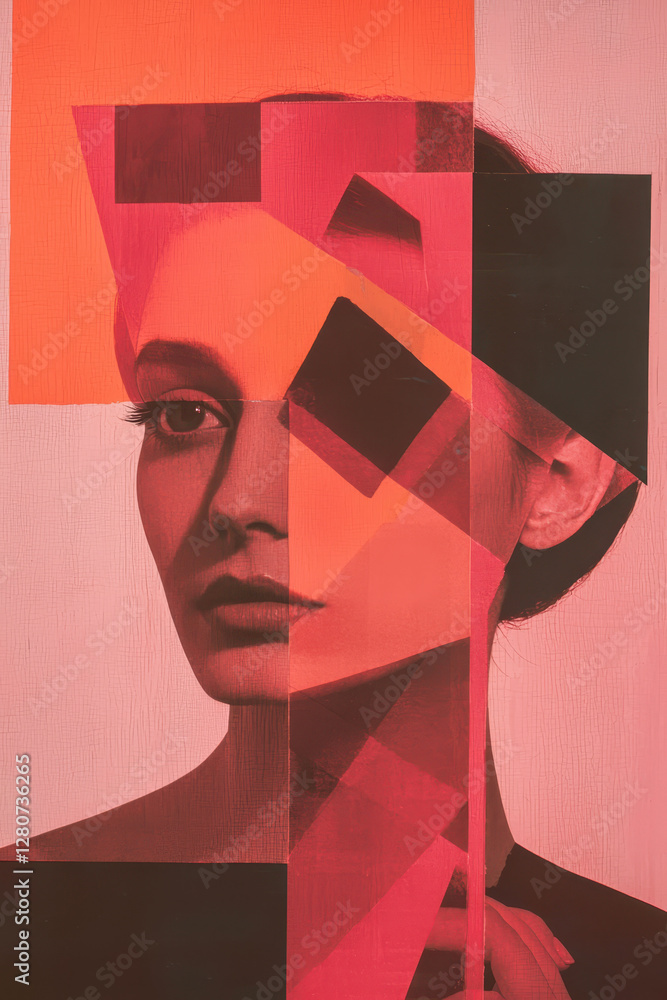 Aufkleber exploring identity through abstract portraiture: a vibrant fusion of color and geometry in contempor