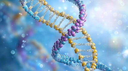 DNA double helix in three dimensions, showing the structural properties of the sugar-phosphate backbone and the internal nitrogenous base pairing.