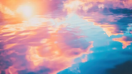 Obraz premium Calm water surface with soft ripples, reflecting the sky, daytime lighting