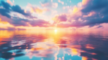 Obraz premium Calm water surface with soft ripples, reflecting the sky, daytime lighting