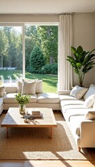 Living room with large sliding glass door leading to backyard.