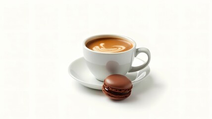 Fototapeta premium Elegant composition of coffee and macaroons on isolated white background