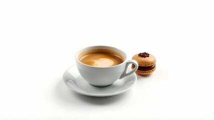 Elegant composition of coffee and macaroons on isolated white background