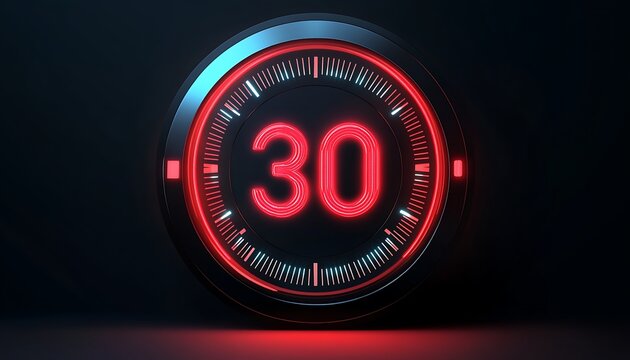 Digital timer, 30 seconds, dark background, countdown