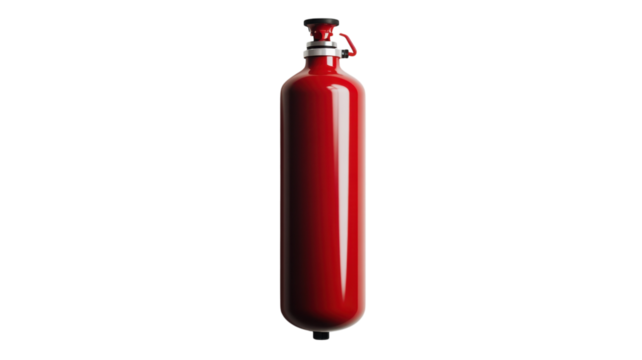 Bright red fire extinguisher prepared for emergency response in commercial building