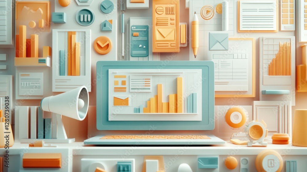 Aufkleber an engaging workspace filled with creative graphs and visual data representations for business insig