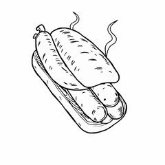 Argentine Chorip&aacute;n Grilled Chorizo Sausage Sandwich A Smoky and Juicy Street Food Black Outline Vector
