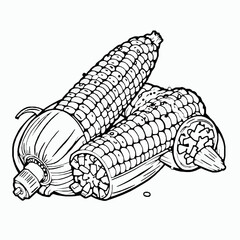 Mexican Elote Grilled Corn on the Cob with Cheese and Spices A Smoky and Creamy Street Food Black Outline