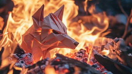 Fototapeta premium A close-up of a paper animal being consumed by flames, often used for illustration or storytelling purposes