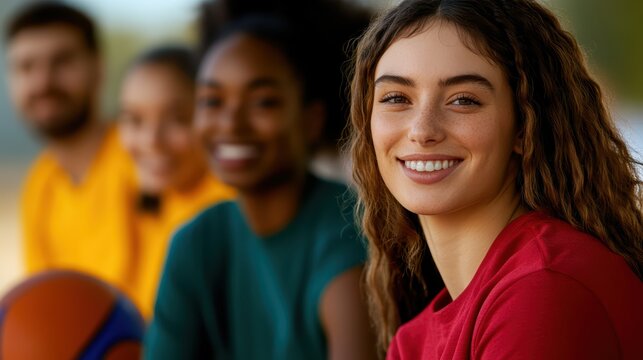 Diverse group of young adults enjoying outdoor basketball game