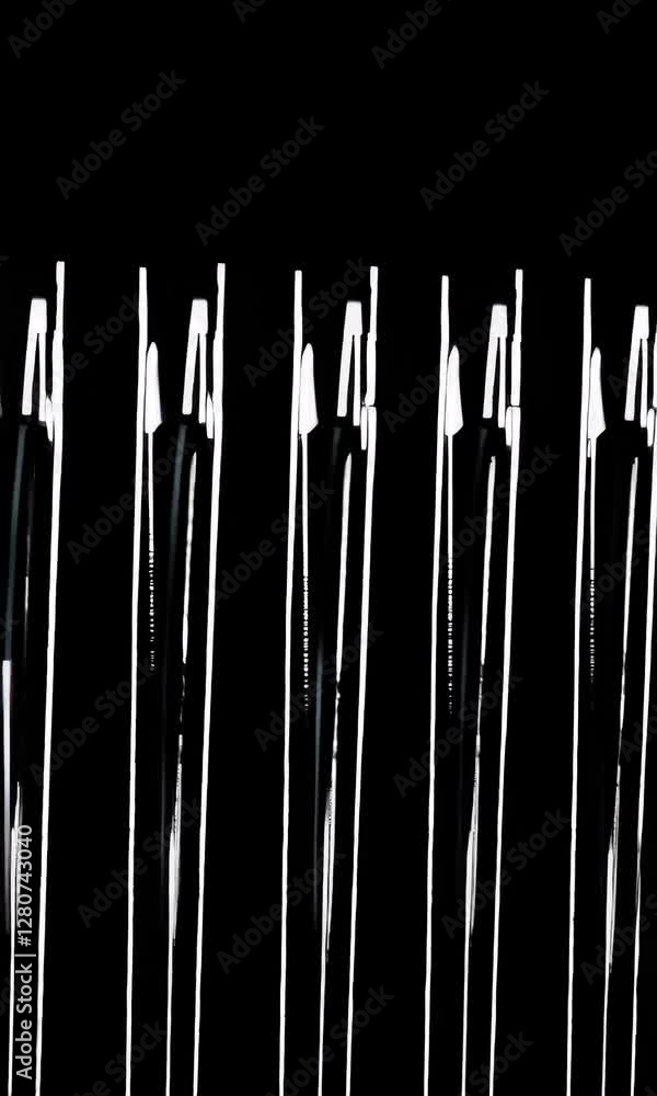 Poster dynamic light beams transitioning through dark space in vertical motion