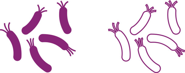 Virus and bacteria icon set. Vector collection isolated poster for healthcare education. Pathogenic bacteria viruses and microbes. Disease-causing Colorful bacterium type microorganism infection.