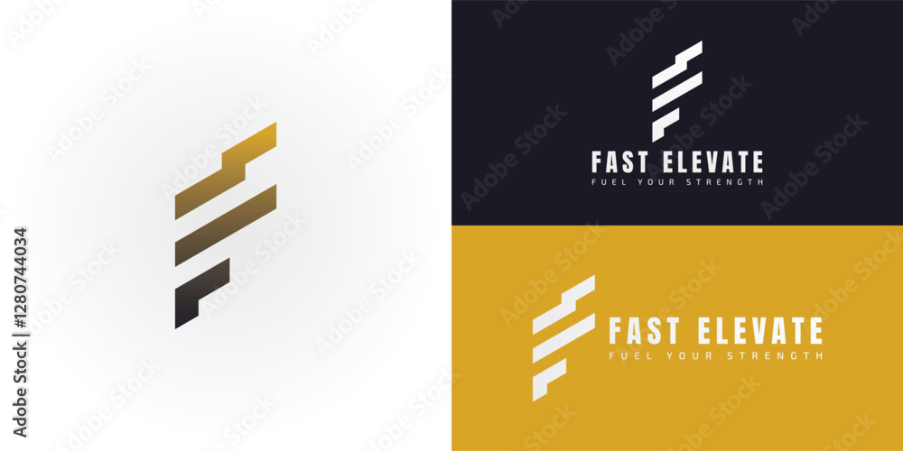 Poster the dynamic logo design creatively integrates the initials fe into a stylized, fragmented, diagonal 