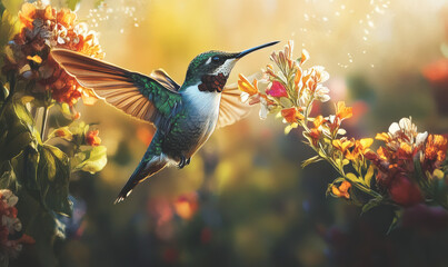 Naklejka premium Flying birds peck at nectar