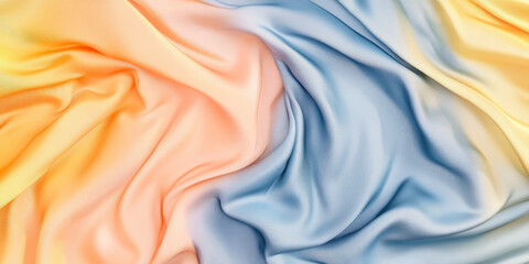 Obraz premium A non-seamless fluid gradient, with peach fuzz, sunshine yellow, and chambray blue blending effortlessly, creating a luxurious, soft-focus atmosphere.