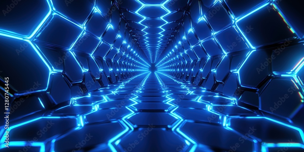 Aufkleber glowing blue hexagonal grid creates a futuristic tunnel stretching into the distance with a sense of