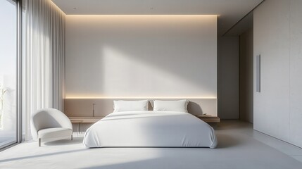 hotel room with an air purifier integrated into the furniture, ensuring fresh air without disrupting the room's sleek design.