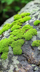 Obraz premium Lush green moss covering a rocky surface in a serene forest, showcasing nature's beauty and resilience