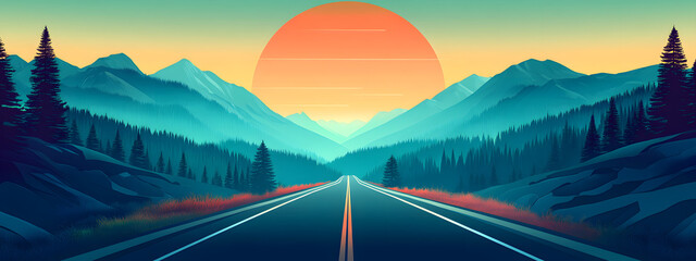 Highway in the mountains, vector illustration, flat design
