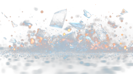 a bunch of ice cubes floating in the air