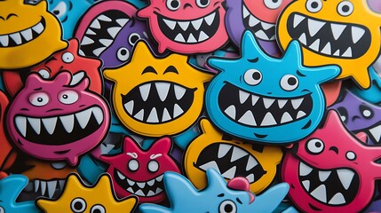 Fototapeta premium Cartoon Monsters Grouped Together, Variety of Colors and Expressions, Playful