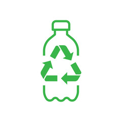 Recycle plastic logo icon, Arrows pet bottle shape recycling sign, Reusable ecological preservation concept, Isolated on white background, Vector illustration