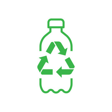 Recycle plastic logo icon, Arrows pet bottle shape recycling sign, Reusable ecological preservation concept, Isolated on white background, Vector illustration