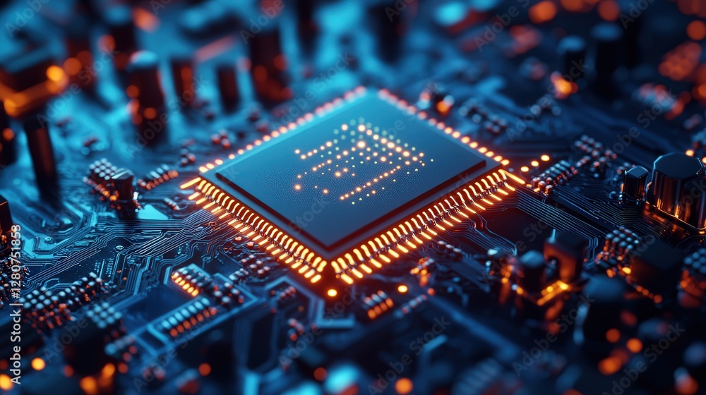 Poster nanotech-enhanced microchip, reducing size while exponentially increasing processing power.