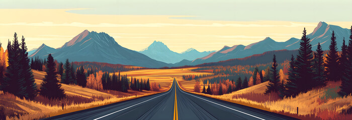 Fototapeta premium Highway in the mountains, vector illustration, flat design 