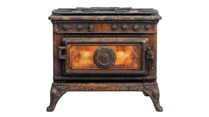 Vintage cast iron stove exuding timeless charm and rustic elegance in a cozy kitchen setting