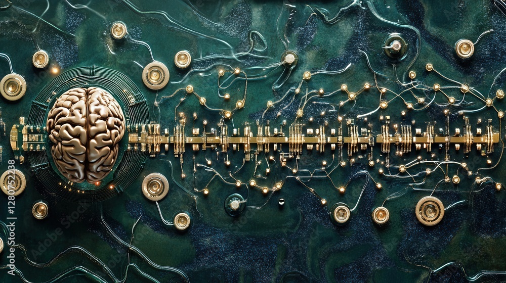 Poster microchip, seamlessly connecting the human brain to the digital world, enhancing memory, cognition, 