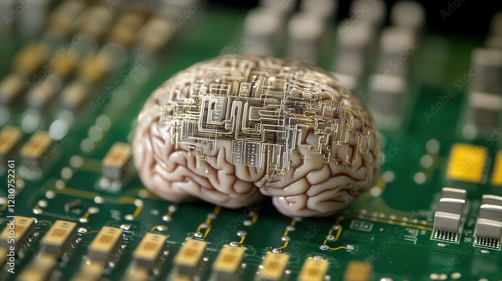 Poster microchip, seamlessly connecting the human brain to the digital world, enhancing memory, cognition, 
