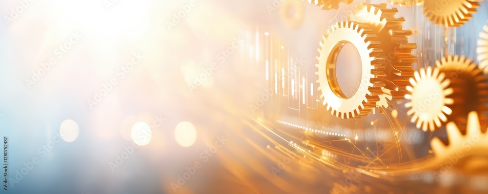 Poster gears and light abstract background in motion
