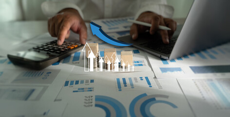 Businessman use laptop analyzing finance sales data and economic market research, data analysis