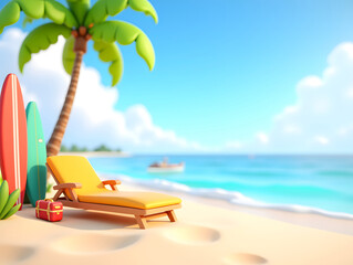 Obraz premium Summer beach self-driving travel vacation leisure holiday 3d illustration