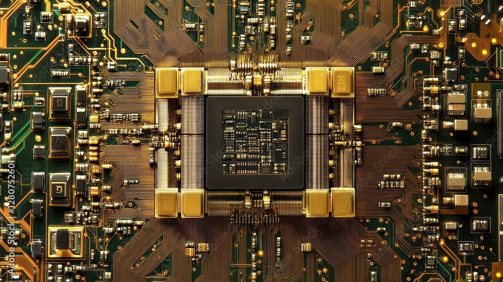 Poster ai microchip, ultra-efficient, self-learning, and capable of real-time adaptation. its intricate cir