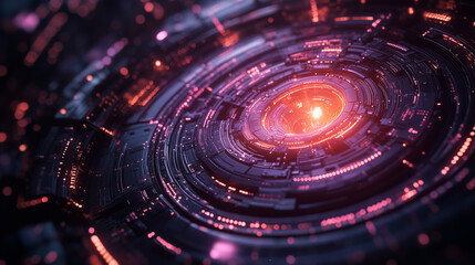 Obraz premium Abstract spiral of blue and gold particles on a dark background, resembling a galaxy or data stream. Futuristic,3d, dynamic, and visually captivating