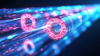 visual diagram showing how refraction is utilized in creating fiber optic cables, demonstrating how light bounces within the cable