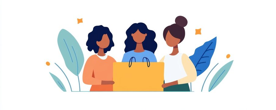 Illustration of diverse women collaborating on a project